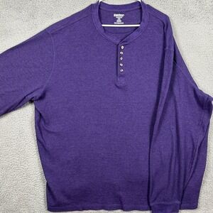 King Size Mens 4XL Tall Sweatshirt Henley Purple Knit Thermal Long Sleeve EUC